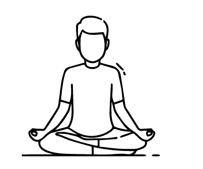 llustration of a person meditating in a lotus position, representing a 5-minute meditation or daily gratitude notes to reduce stress and improve sleep, emphasizing consistency.